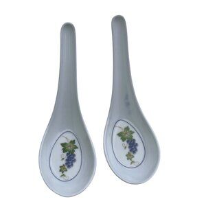 Melamine Asian White Ceramic Soup Spoons With Grapevine Design Set